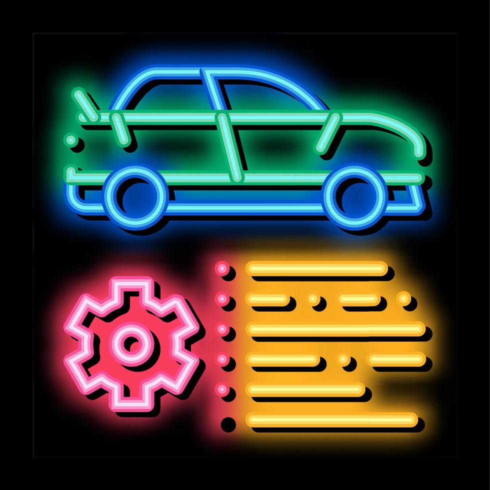 ilustração do ícone de brilho neon da engrenagem do recurso do carro vetor