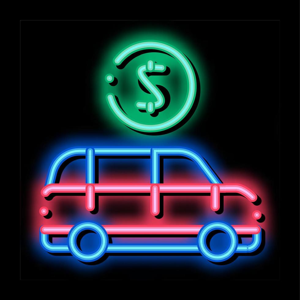 ilustração de ícone de brilho neon de moeda de dólar de carro vetor