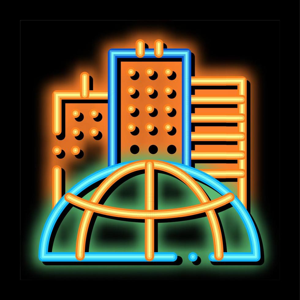 ilustração de ícone de brilho neon de problema de terra de arranha-céu vetor