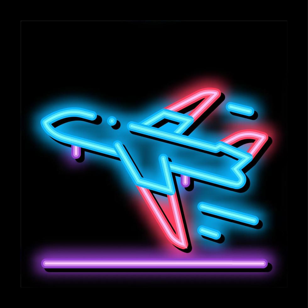 decole a ilustração do ícone de brilho neon do aeroporto de avião vetor