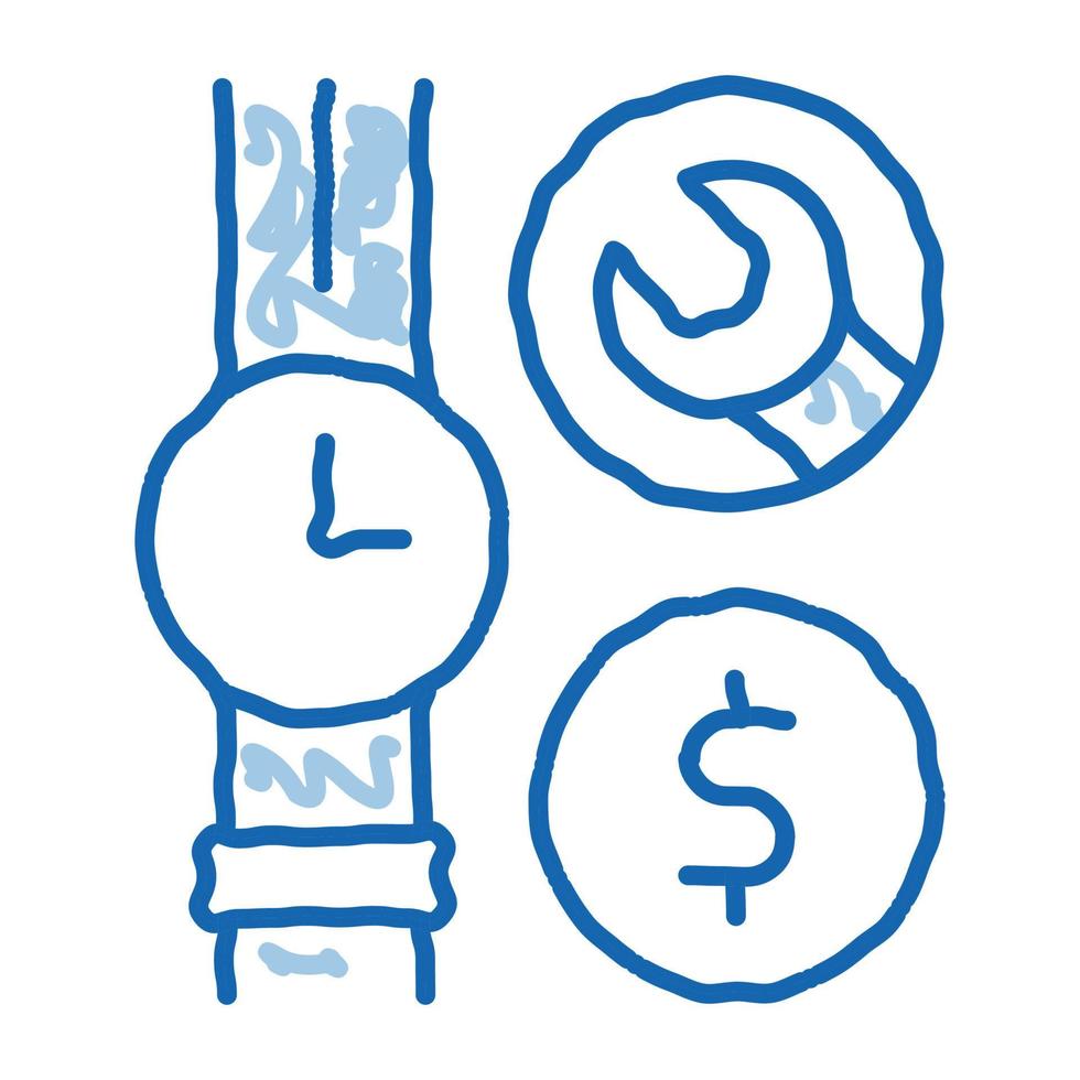 ícone de doodle de custo de reparo de relógio ilustração desenhada à mão vetor