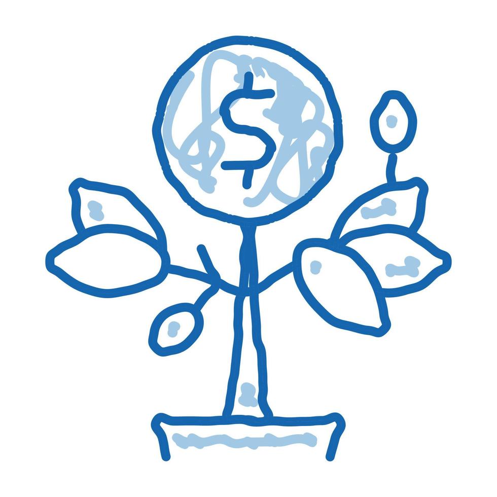 ícone de doodle de pote de árvore de dinheiro ilustração desenhada à mão vetor