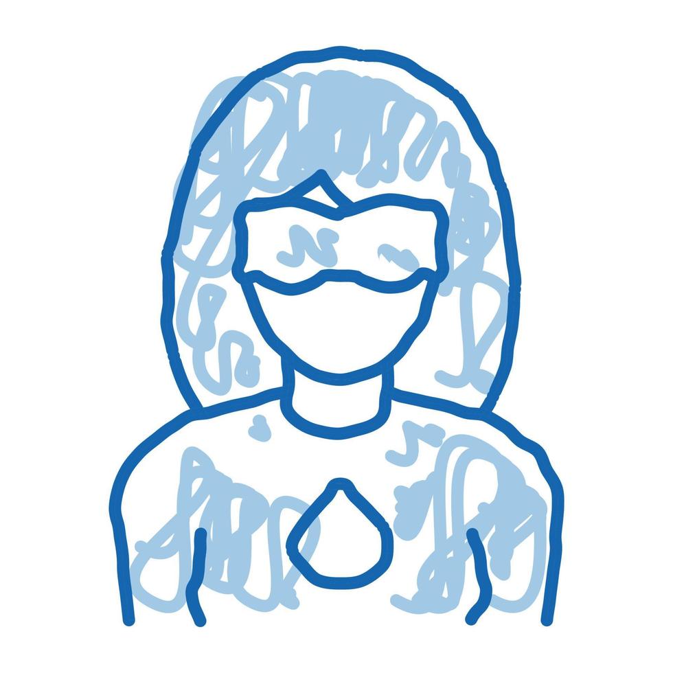 ícone de doodle de mulher super-herói ilustração desenhada à mão vetor