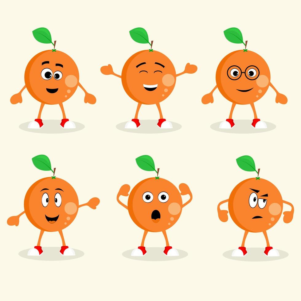 laranja dos desenhos animados com emoções diferentes. vetor