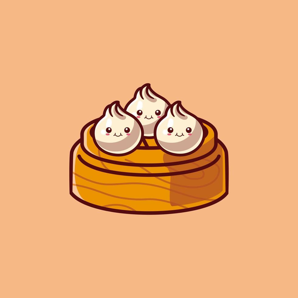 ilustração em vetor de personagem de dim sum de desenho animado kawaii