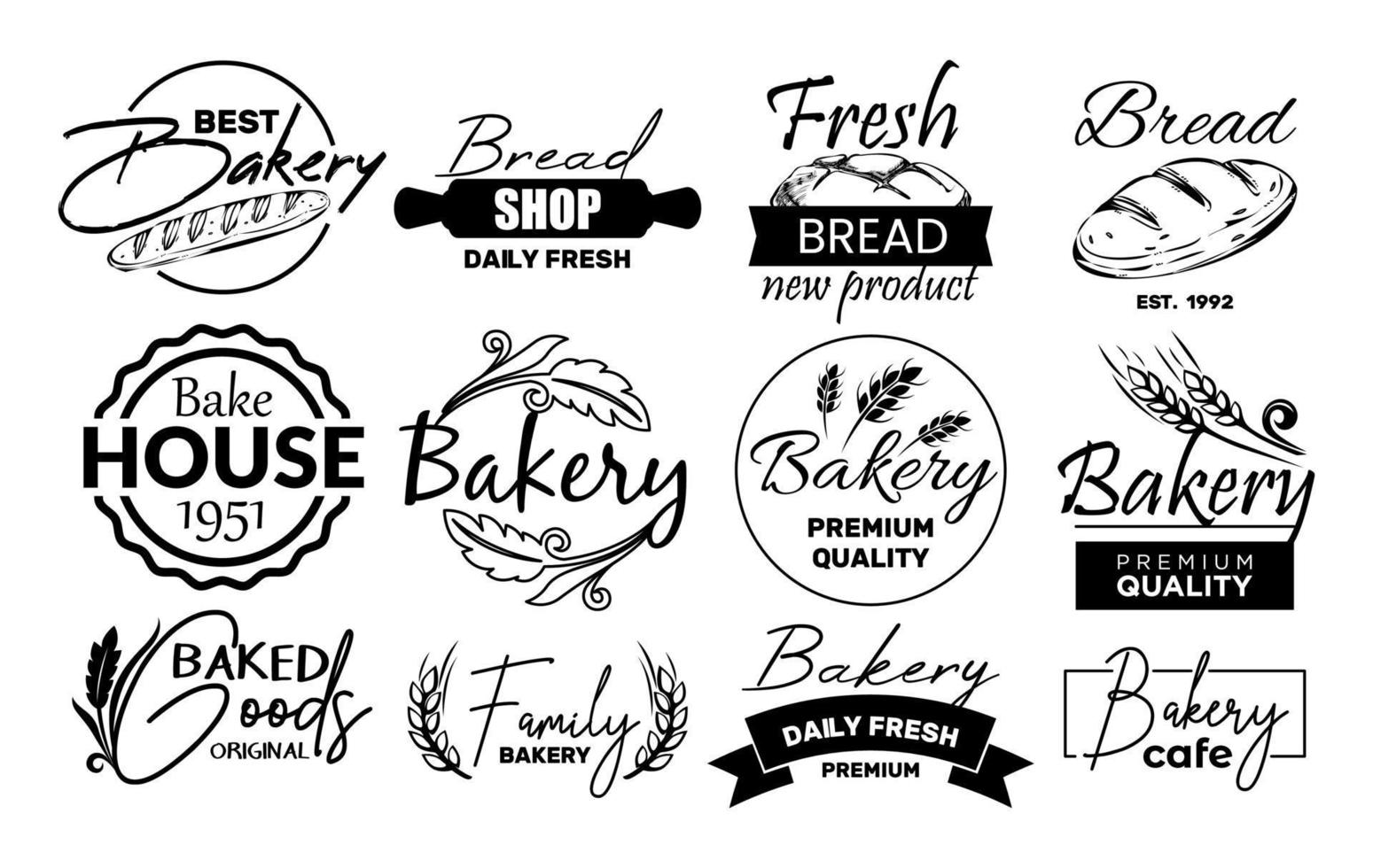 conjunto de rótulos e logotipo para a venda de pão vetor
