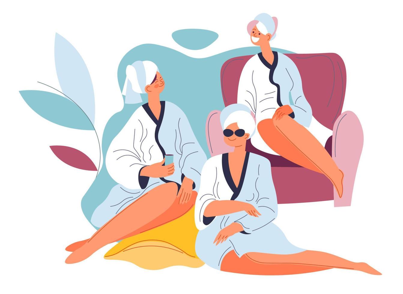 personagens femininas no salão spa, meninas descansando vetor