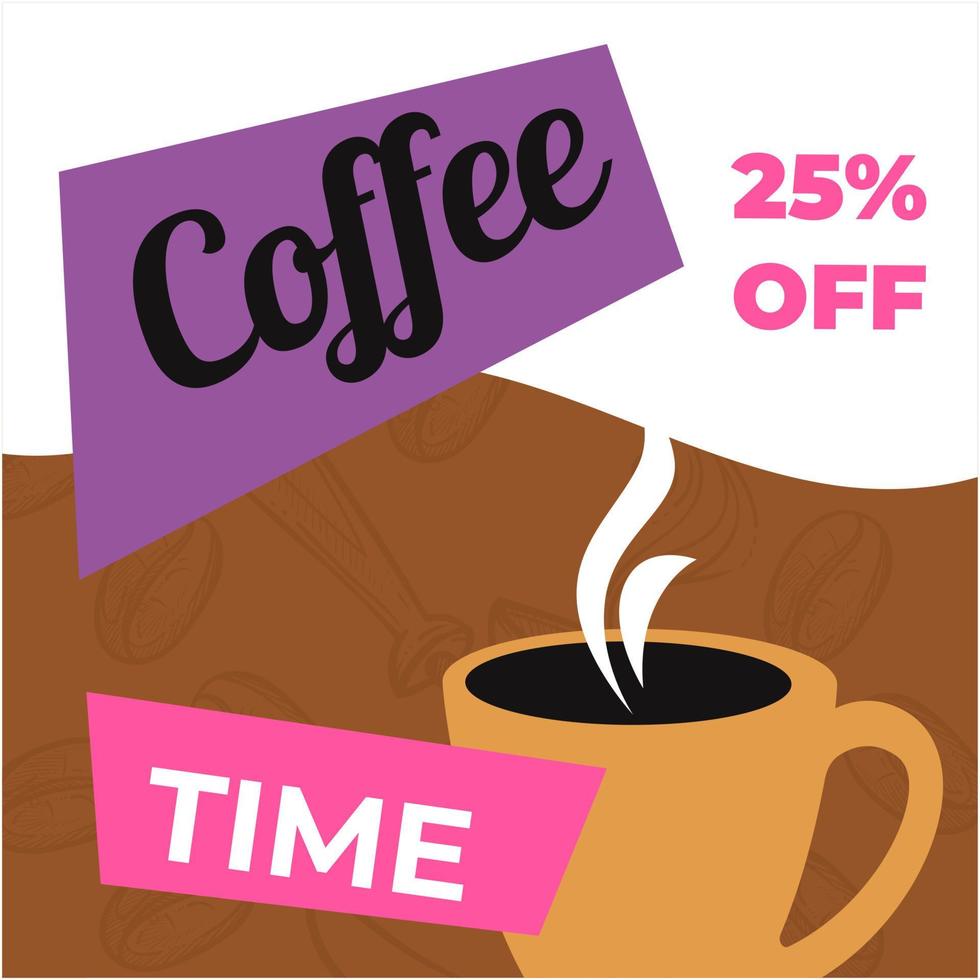 xícara de café com 25% de desconto no café ou restaurante vetor