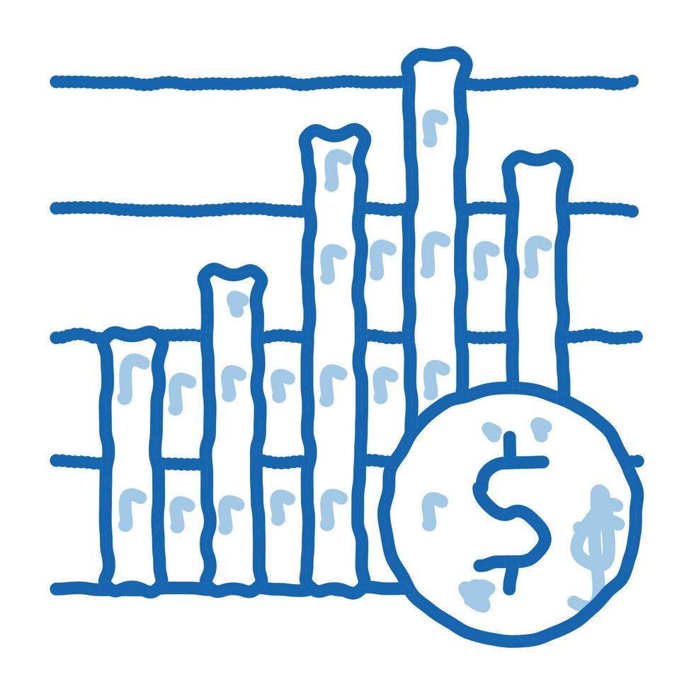 gráfico gráfico financeiro e ícone de doodle de moeda ilustração desenhada à mão vetor