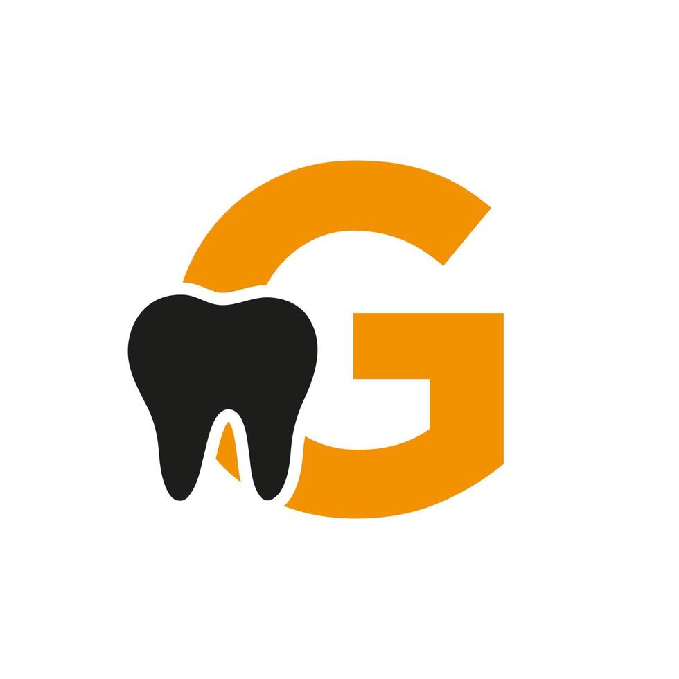 conceito de logotipo dental letra g com modelo de vetor de símbolo de dentes