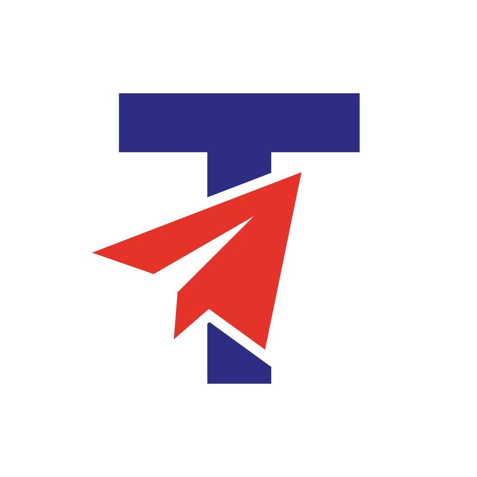 conceito de logotipo de viagem letra t com modelo de vetor de ícone de avião de papel