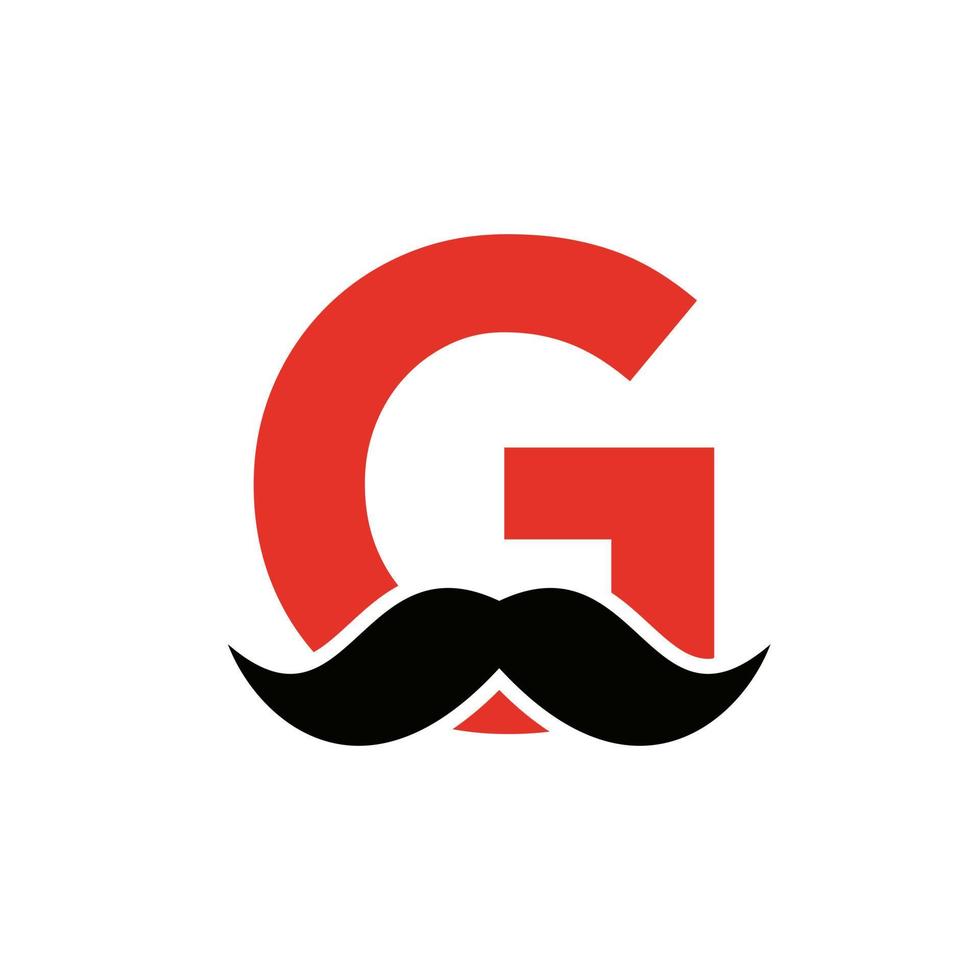 design de logotipo de barbearia letra g. logotipo de cabeleireiro para estilo de bigode e símbolo de moda vetor