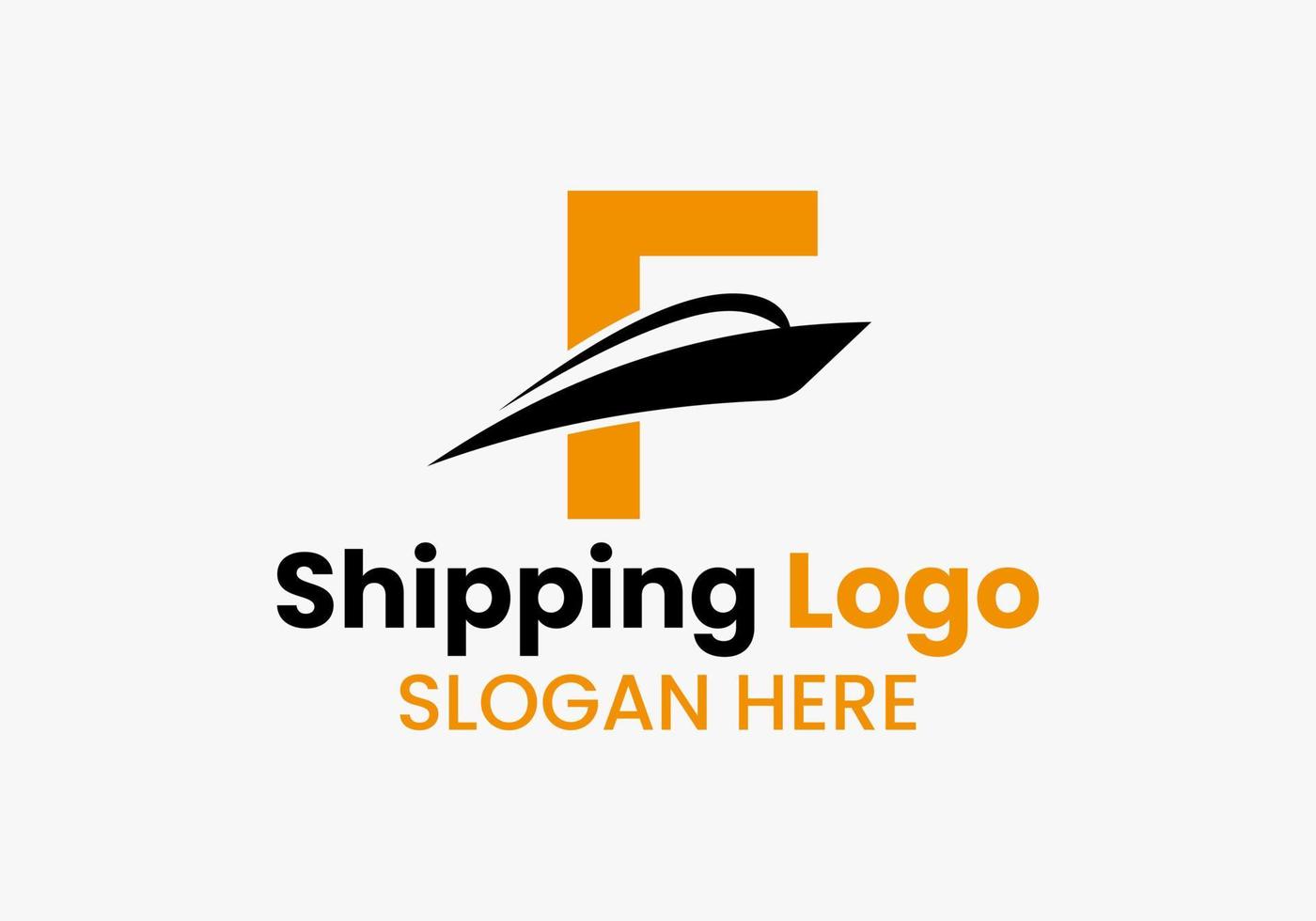 símbolo de veleiro de logotipo de remessa de letra f. ícone de barco à vela de navio náutico vetor