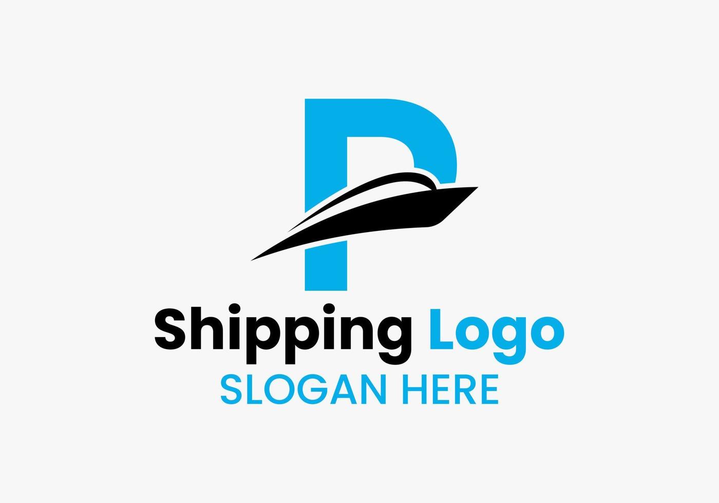 símbolo de veleiro de logotipo de remessa de letra p. ícone de barco à vela de navio náutico vetor