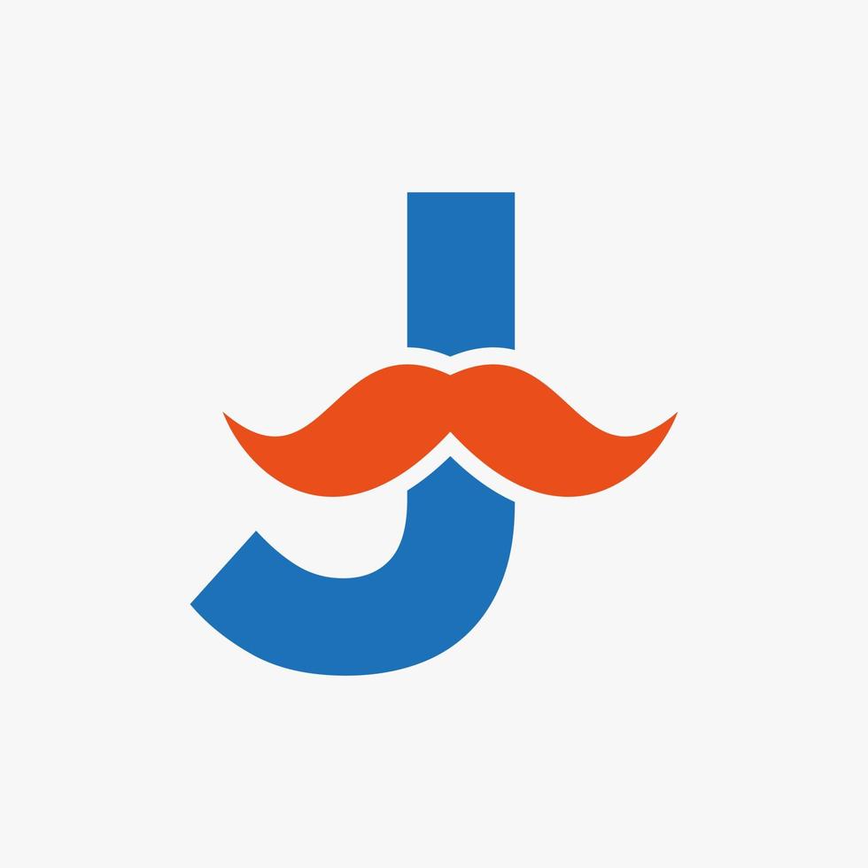 design de logotipo de barbearia letra j. logotipo de cabeleireiro para estilo de bigode e símbolo de moda vetor