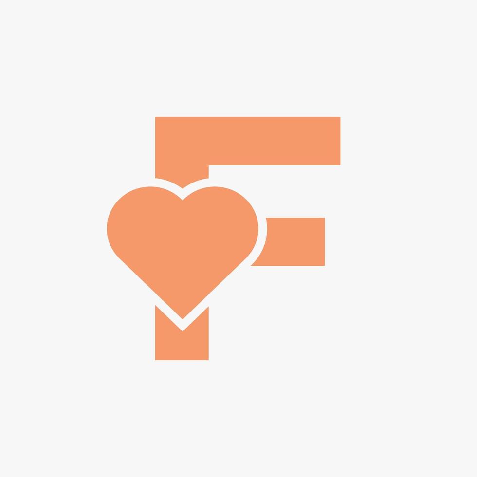 letra f símbolo de amor e modelo de vetor de conceito de ícone de coração