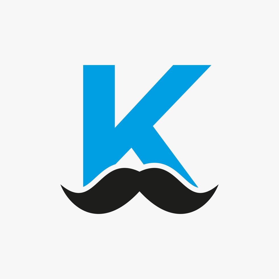 design de logotipo de barbearia letra k. logotipo de cabeleireiro para estilo de bigode e símbolo de moda vetor