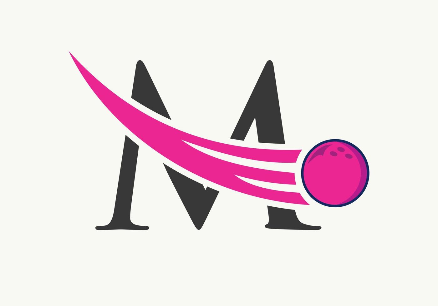 logotipo de boliche da letra m. símbolo de bola de boliche com modelo de vetor de bola em movimento