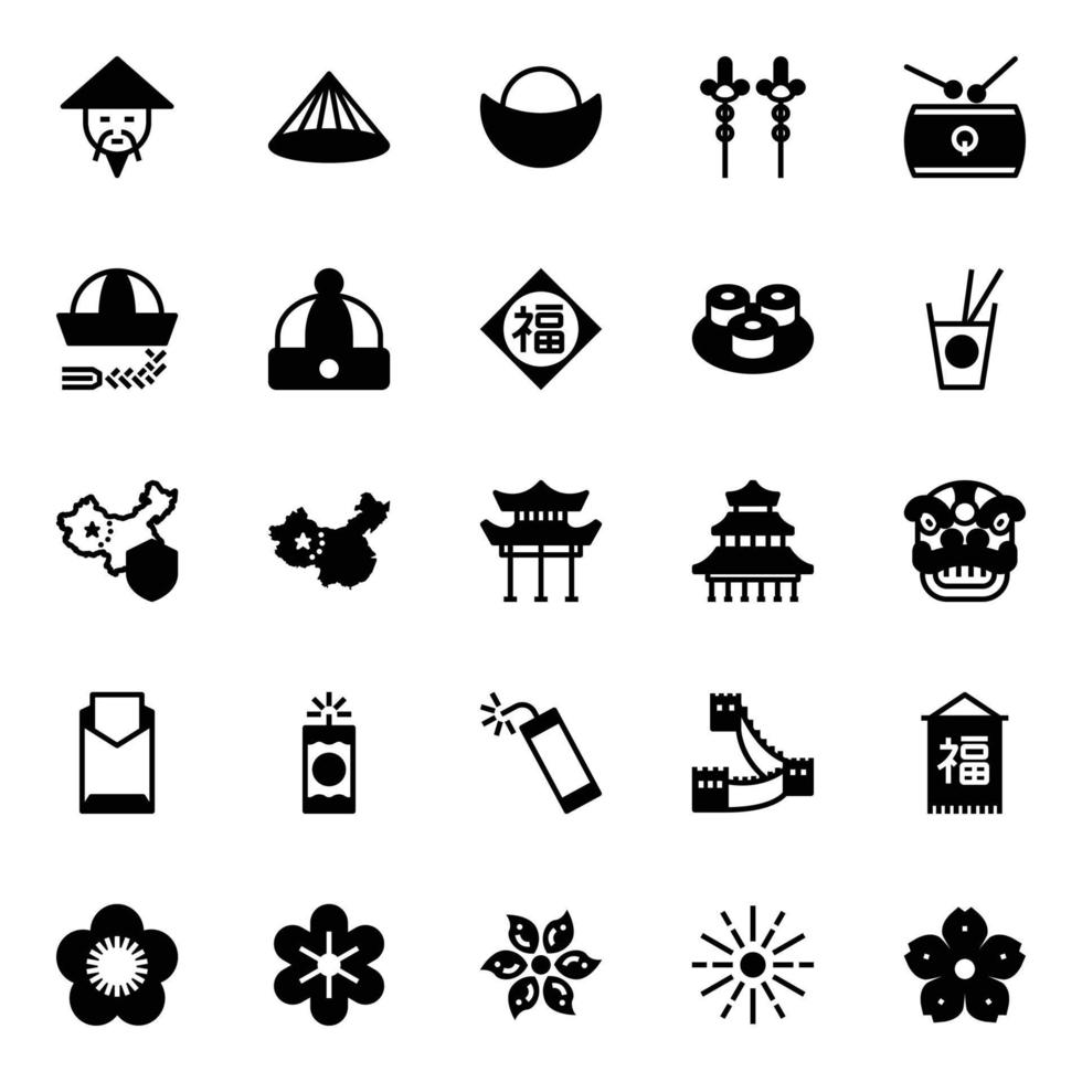 ícones de glifos para a cultura chinesa. vetor