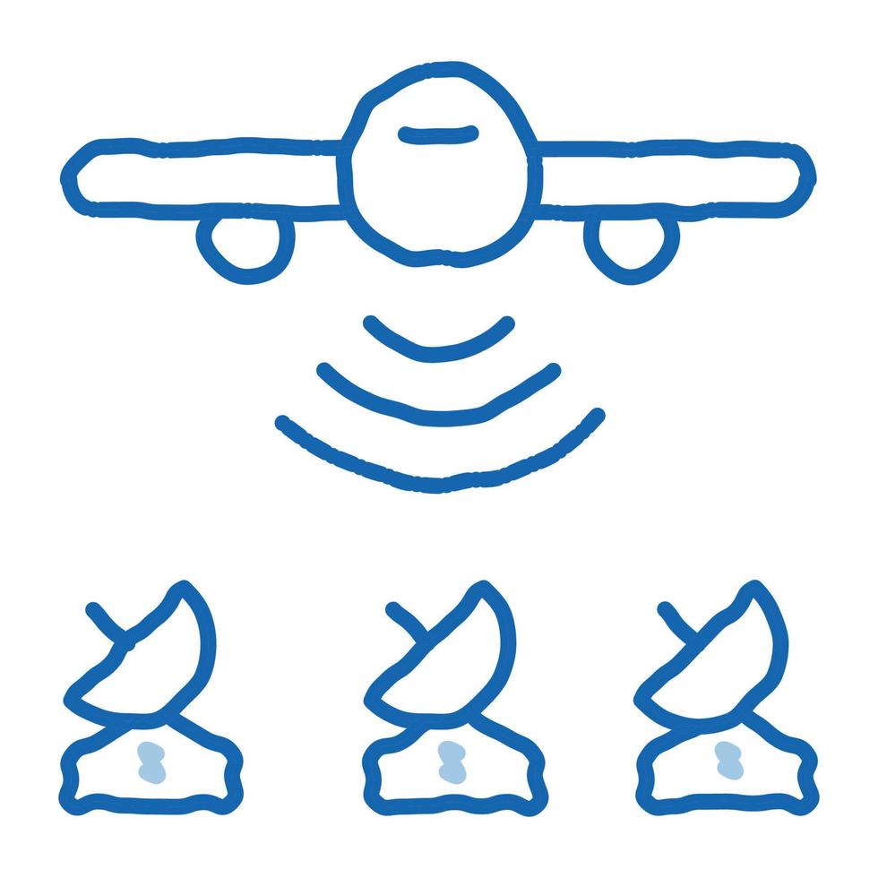 ícone de rabisco de sinal de radar de avião aéreo ilustração desenhada à mão vetor