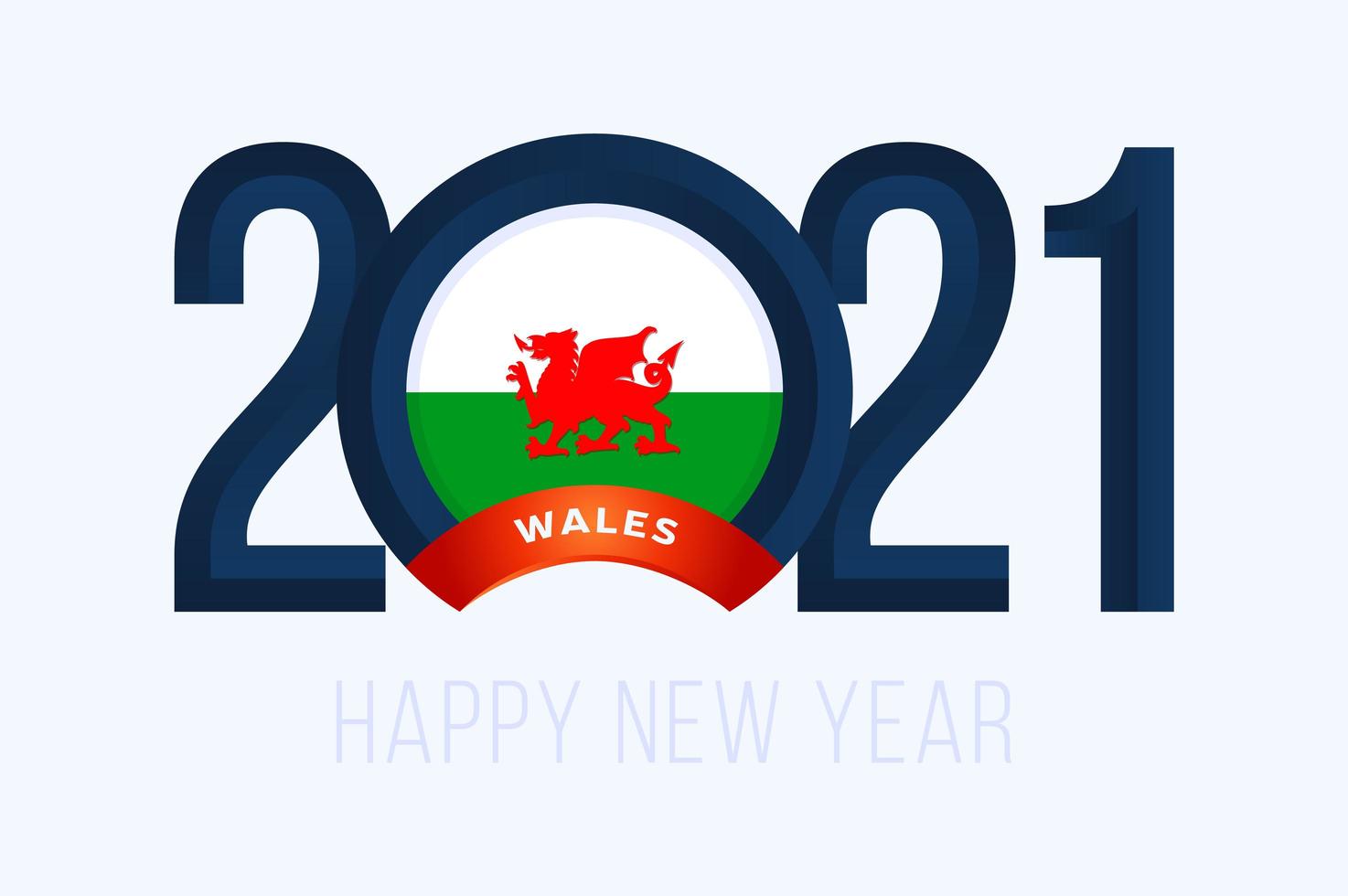 tipografia de ano novo 2021 com bandeira do wales vetor