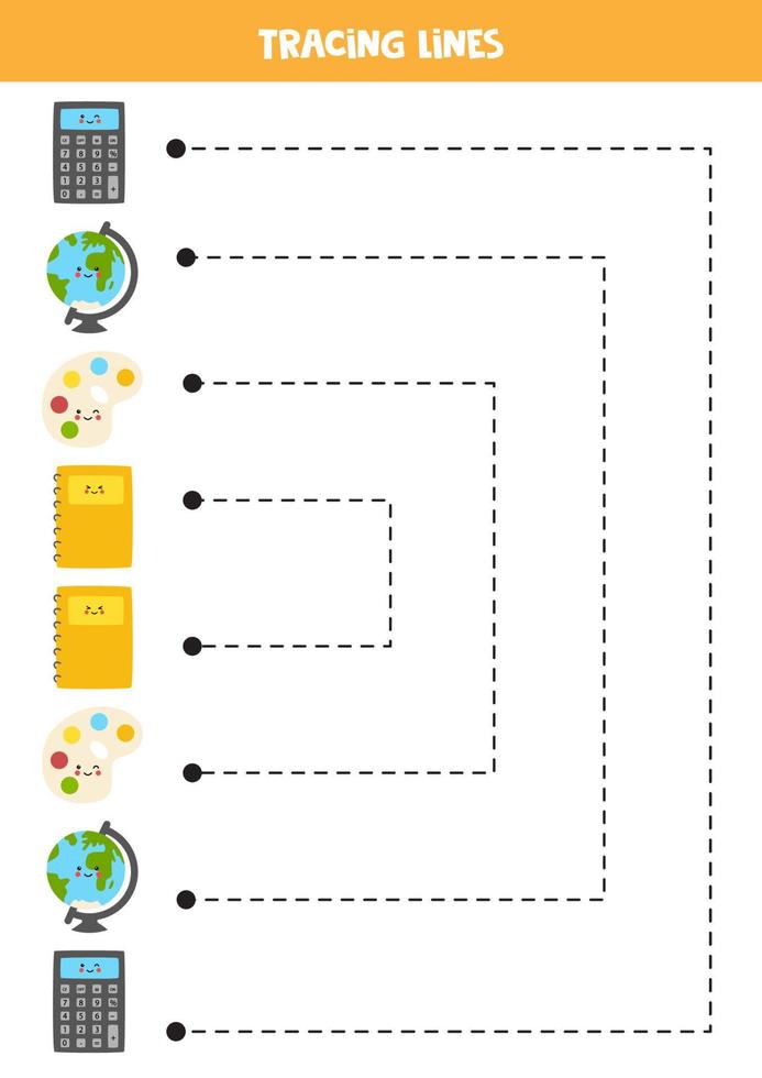 linhas de rastreamento para crianças. material escolar bonito para crianças. vetor