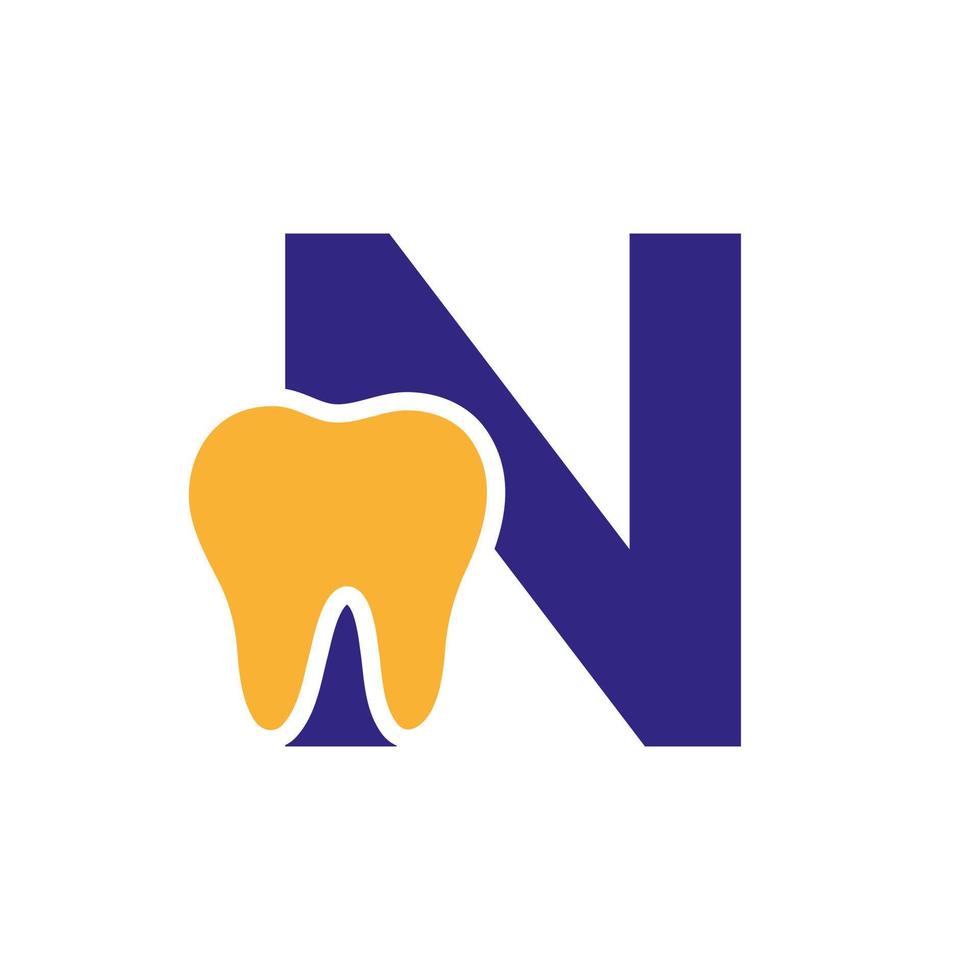 conceito de logotipo dental letra n com modelo de vetor de símbolo de dentes