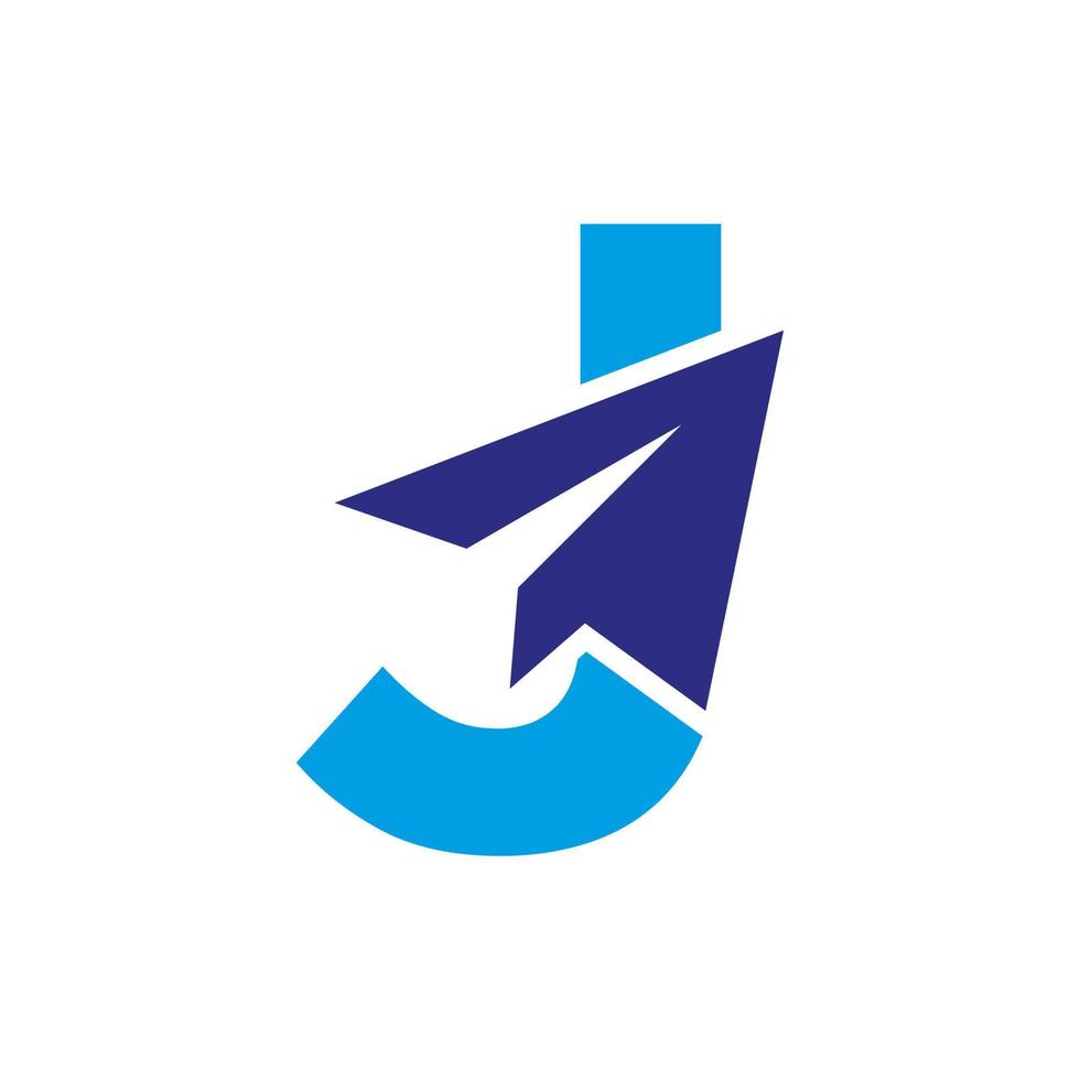 conceito de logotipo de viagem letra j com modelo de vetor de ícone de avião de papel