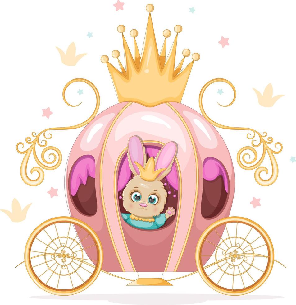 princesa de coelho bonito dos desenhos animados em uma carruagem de fadas vetor
