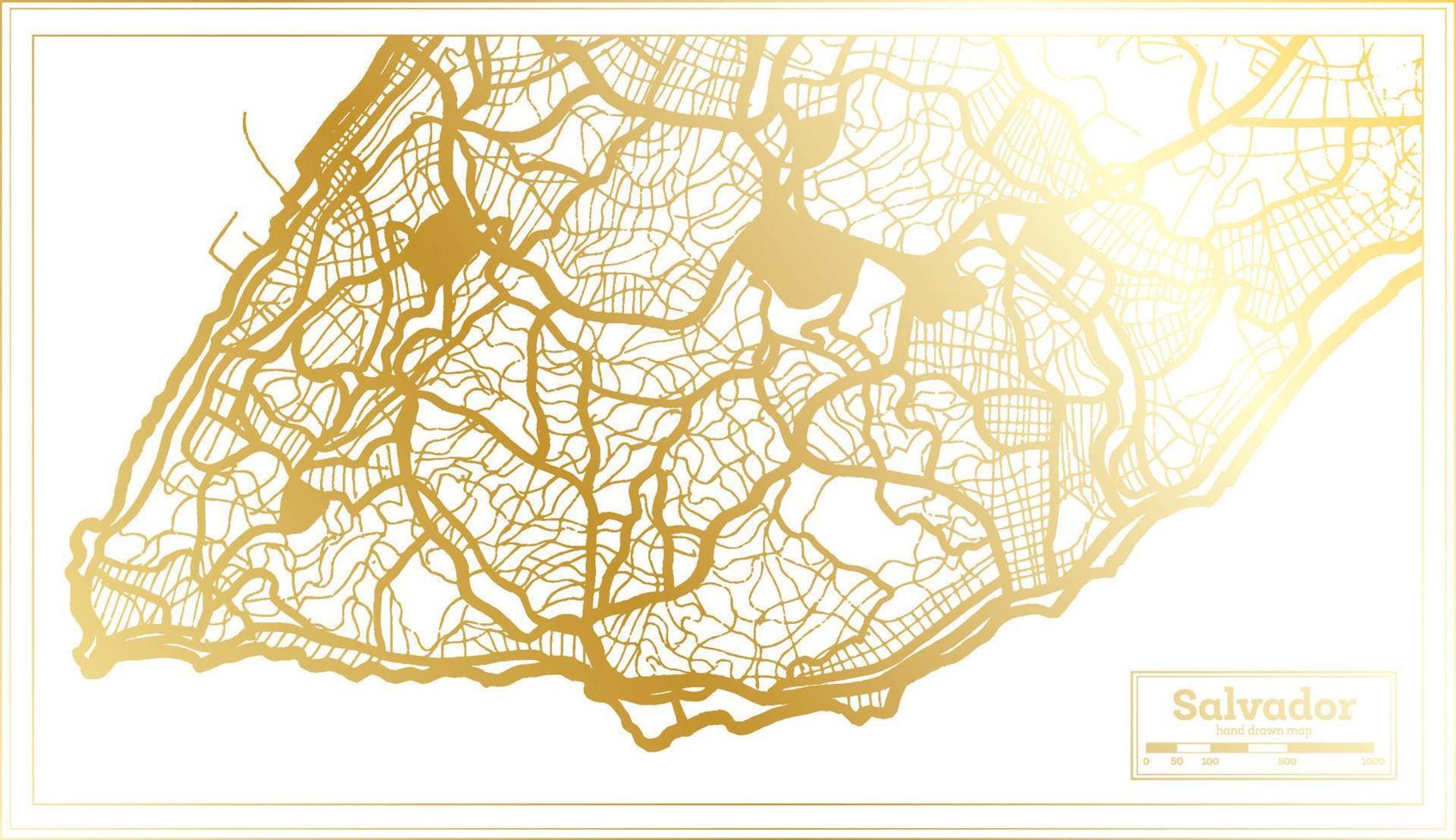 mapa da cidade de salvador brasil em estilo retrô na cor dourada. mapa de contorno. vetor