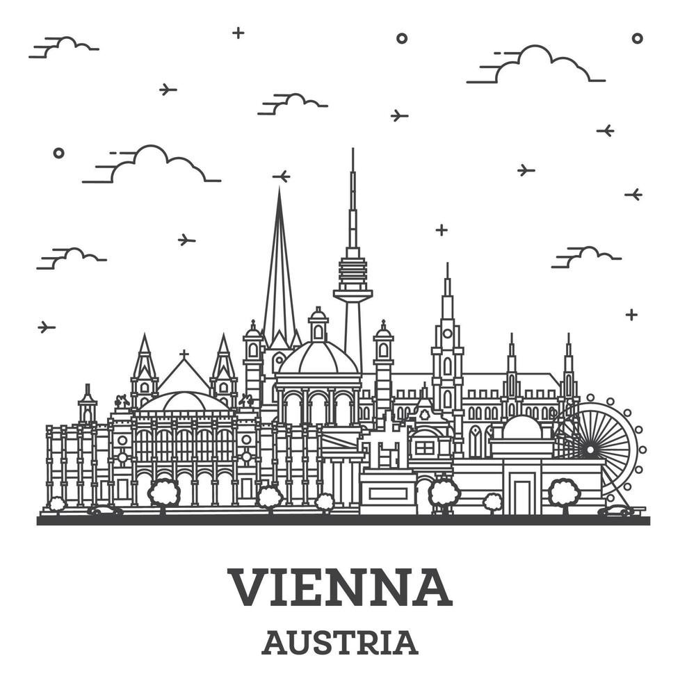 Esboce o horizonte da cidade de Viena na Áustria com edifícios históricos isolados no branco. vetor