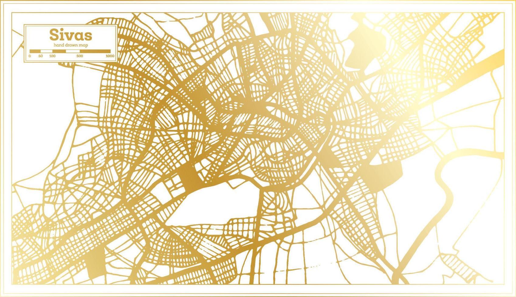 mapa da cidade de sivas peru em estilo retrô na cor dourada. mapa de contorno. vetor