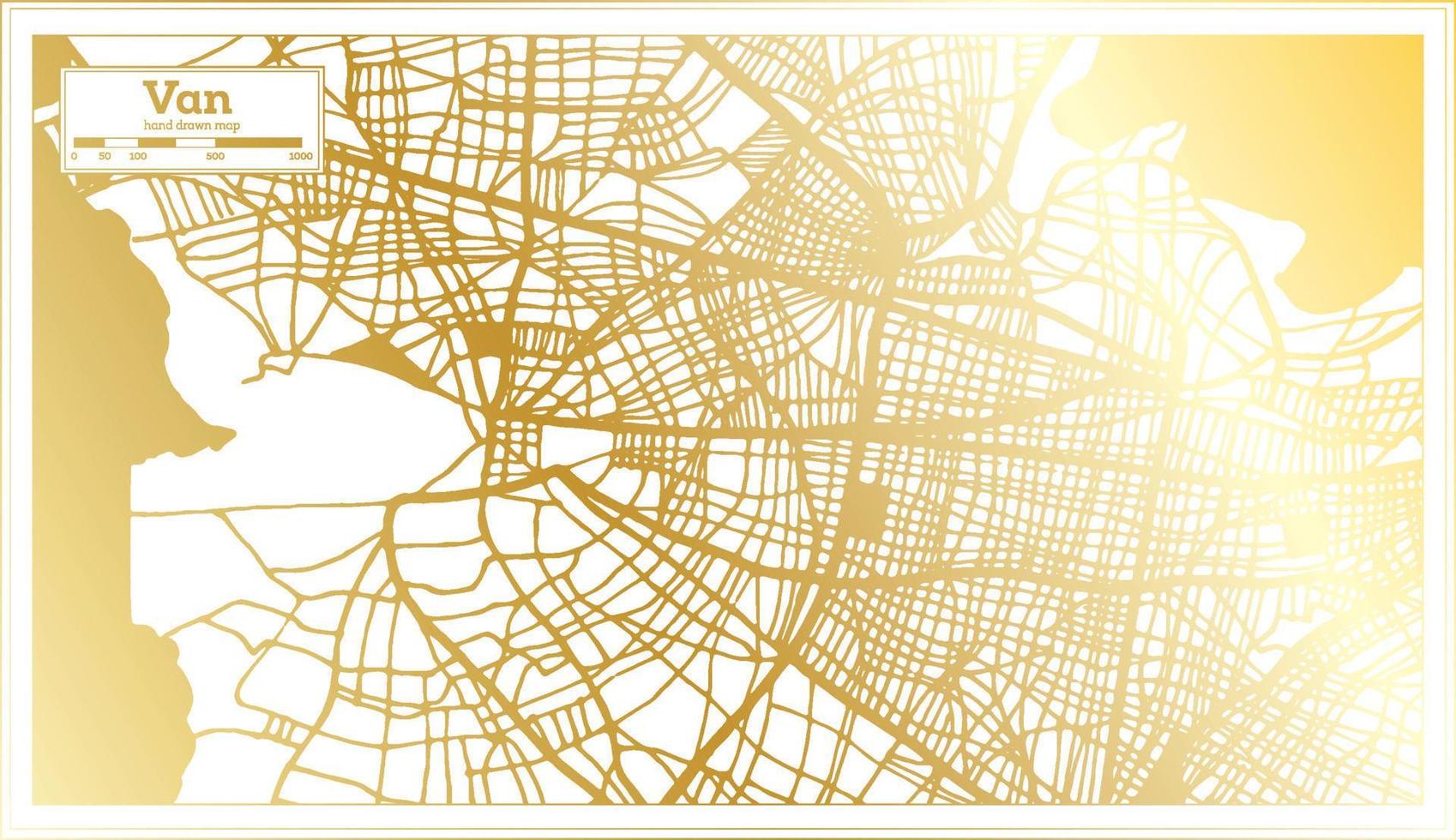 mapa da cidade de van peru em estilo retrô na cor dourada. mapa de contorno. vetor