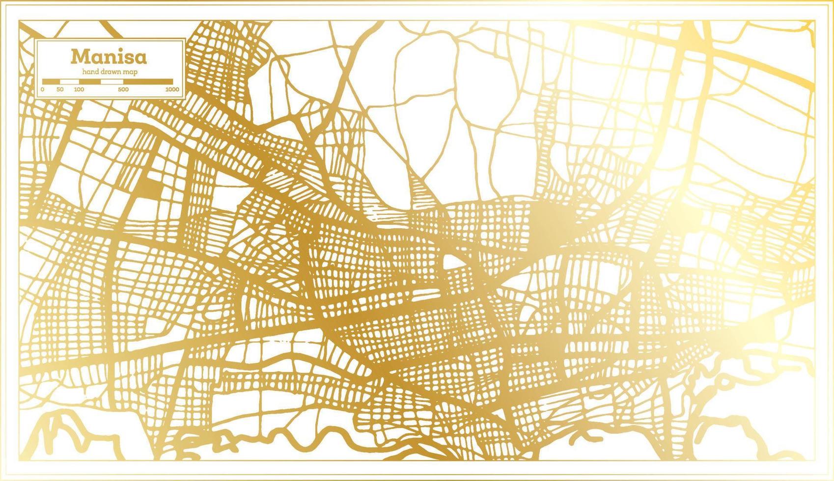 mapa da cidade manisa peru em estilo retrô na cor dourada. mapa de contorno. vetor