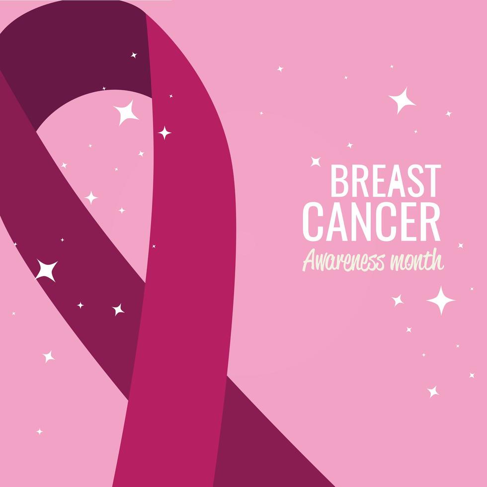 pôster do mês de conscientização do câncer de mama com fita rosa vetor