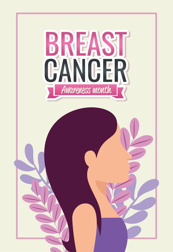 pôster do mês de conscientização do câncer de mama com rosto de mulher vetor