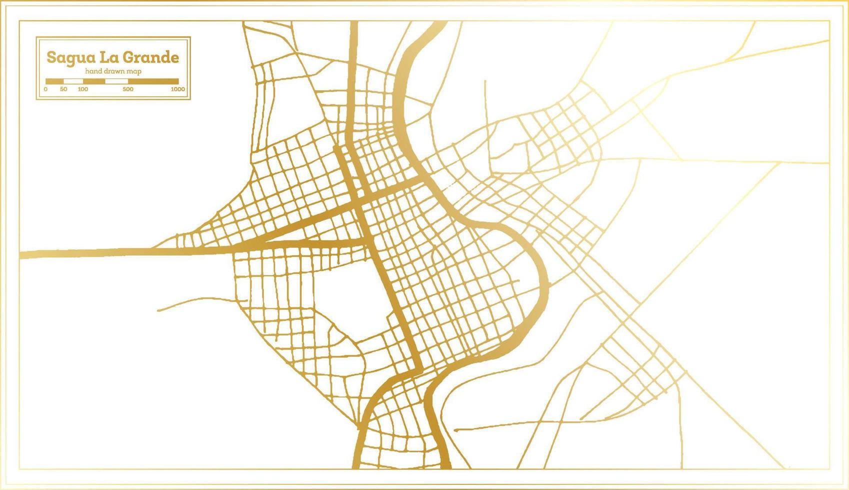 mapa da cidade de sagua la grande cuba em estilo retrô na cor dourada. mapa de contorno. vetor