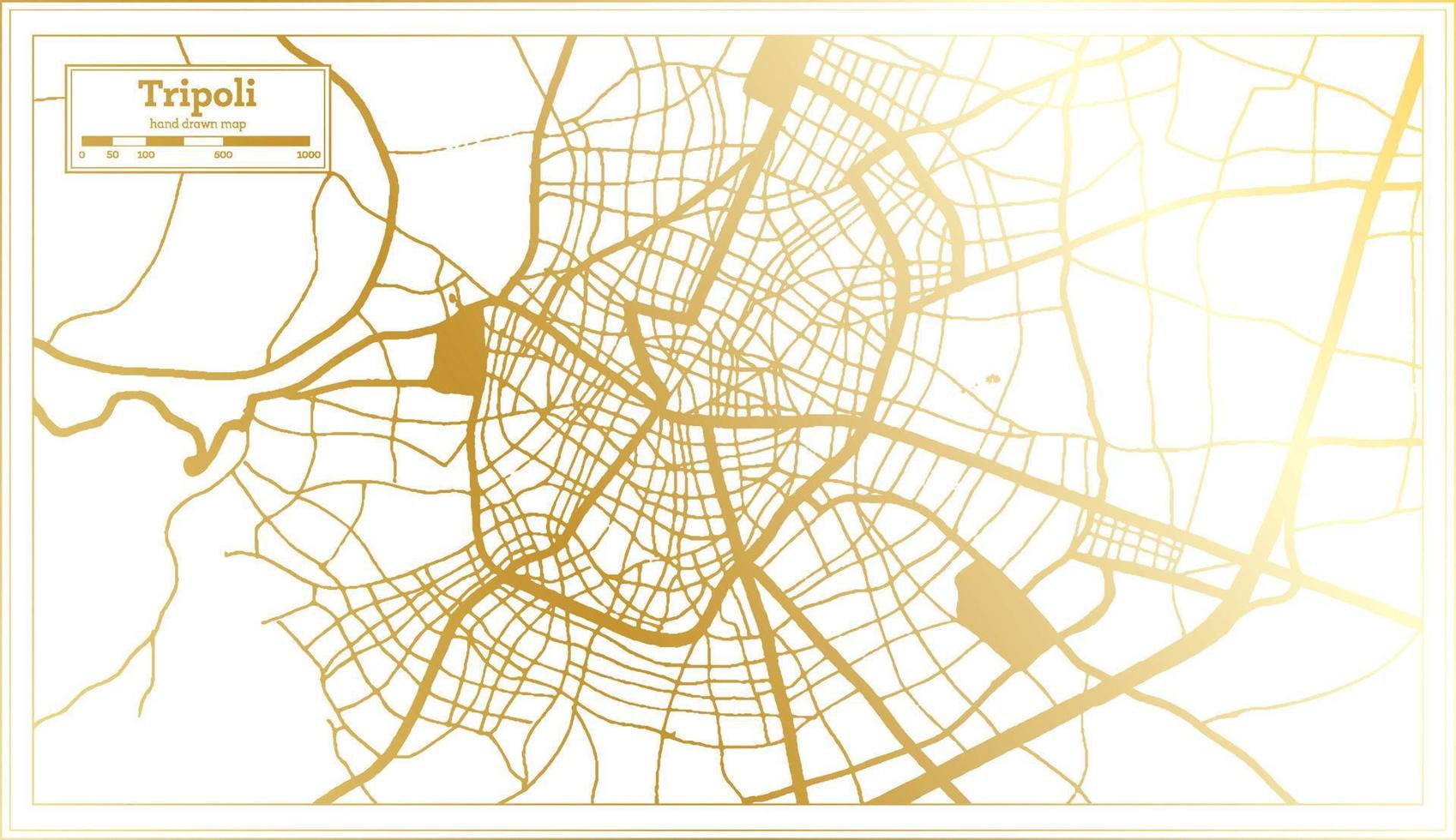 mapa da cidade de trípoli grécia em estilo retrô na cor dourada. mapa de contorno. vetor