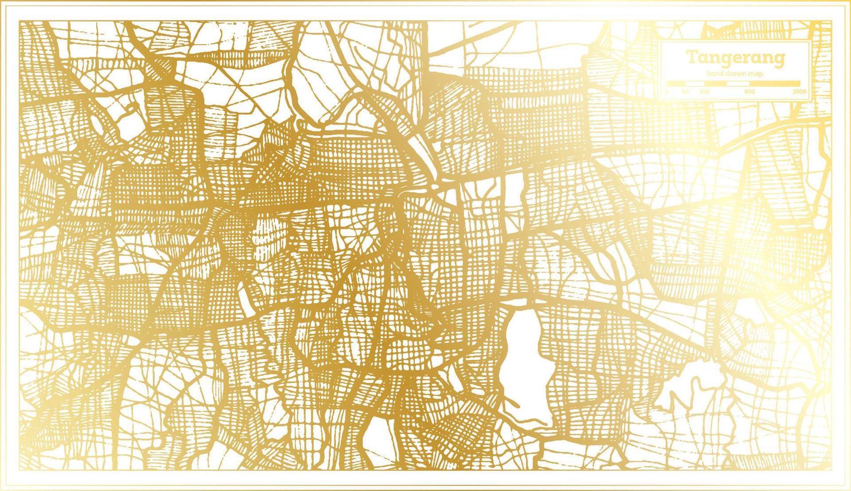 mapa da cidade de tangerang indonésia em estilo retrô na cor dourada. mapa de contorno. vetor