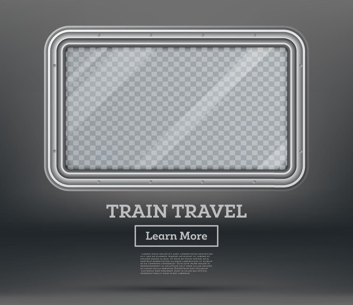 viagem de trem. conceito de turismo. janela de trem vazia em fundo cinza com lugar quadriculado para texto. vetor