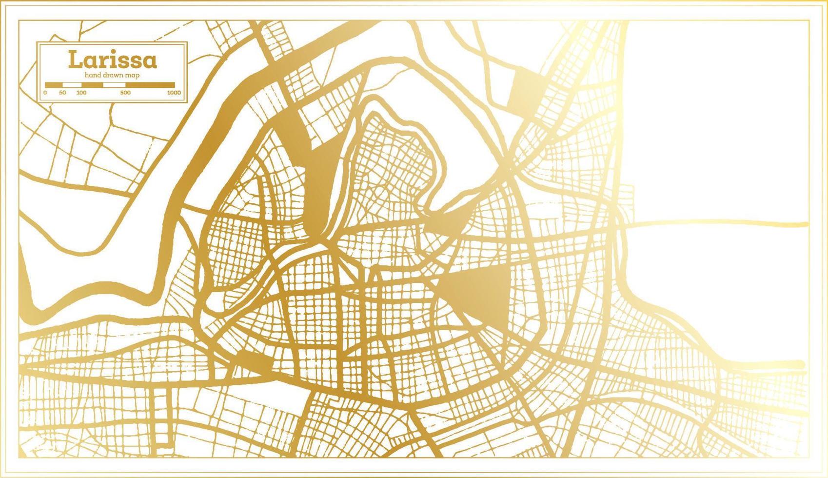 mapa da cidade de larissa grécia em estilo retrô na cor dourada. mapa de contorno. vetor