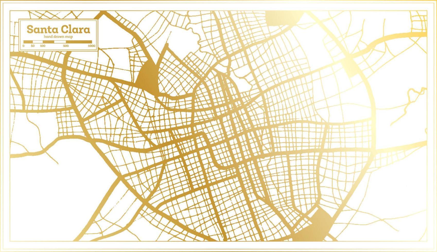 mapa da cidade de santa clara cuba em estilo retrô na cor dourada. mapa de contorno. vetor