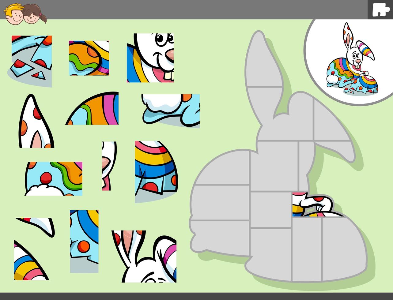 jogo de quebra-cabeça com desenho animado do coelhinho da páscoa vetor