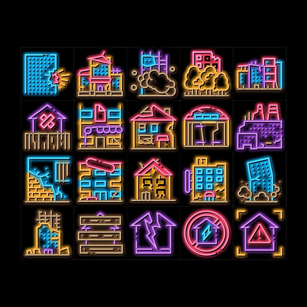 ilustração de ícone de brilho neon de construção de casa quebrada vetor