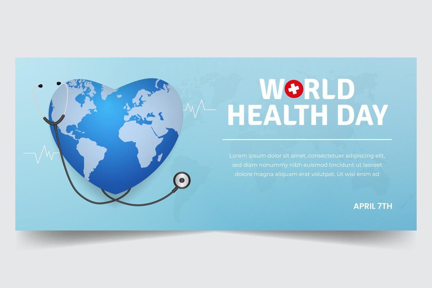 dia mundial da saúde 7 de abril banner horizontal com design de ilustração em forma de coração globo vetor