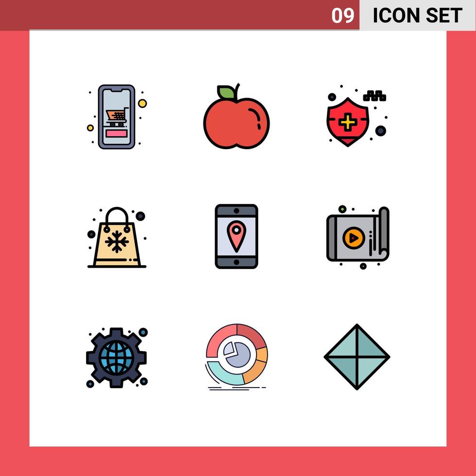 grupo de símbolos de ícone universal de 9 cores planas de linhas preenchidas modernas de células móveis seguro de carro temporada de compras elementos de design de vetores editáveis