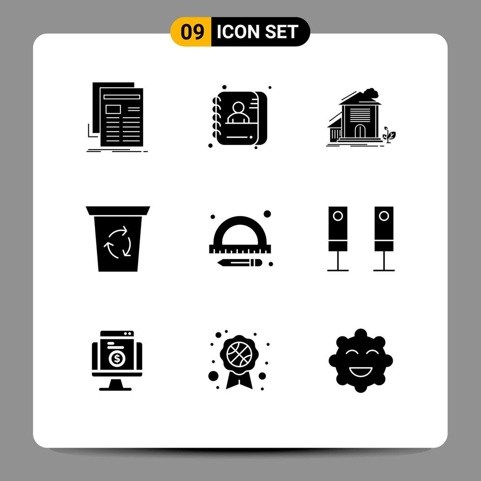 pacote de ícones vetoriais de estoque de sinais e símbolos de 9 linhas para educação, reciclagem de id, construção de elementos de design vetorial editáveis vetor