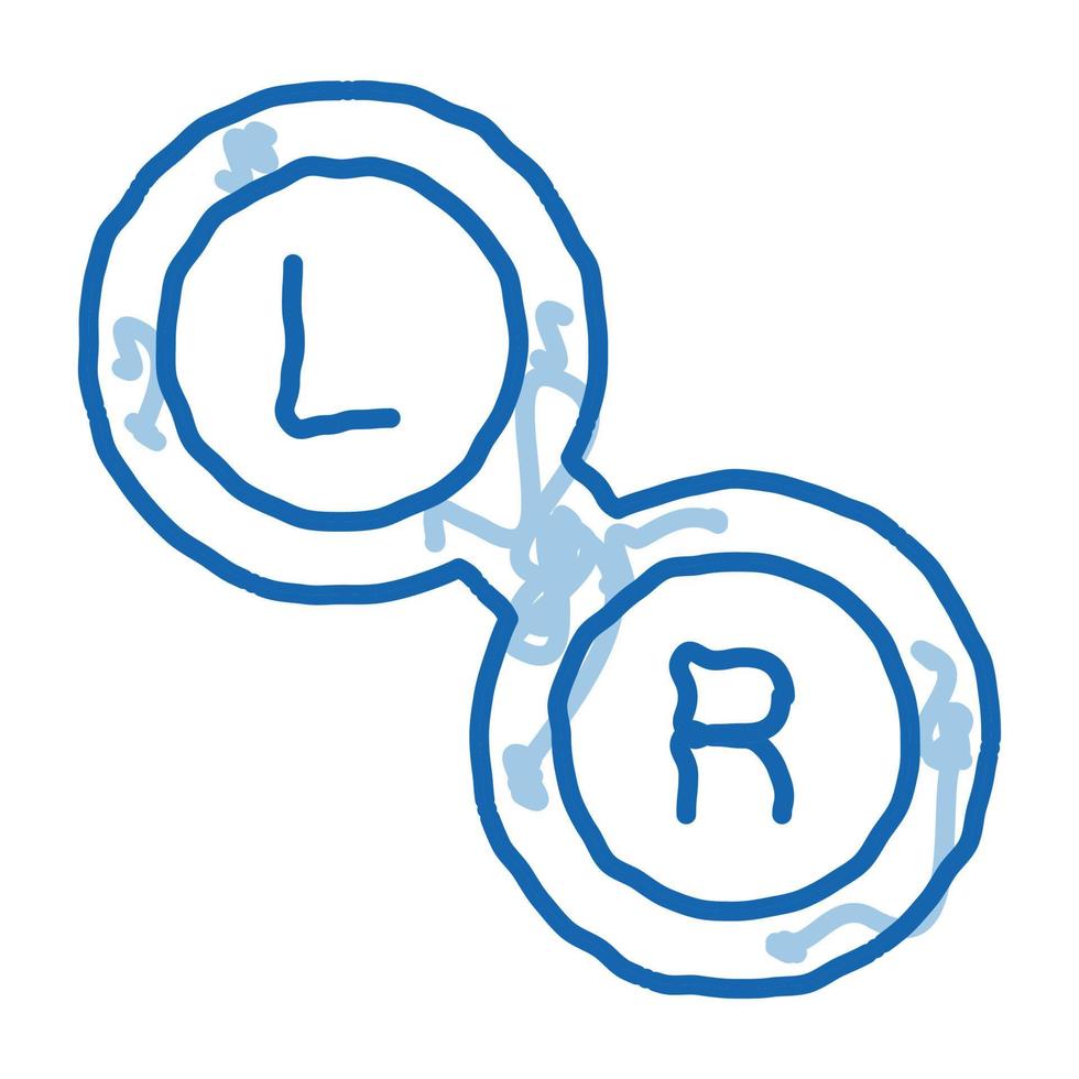 ícone de rabisco de lente esquerda e direita de forma distinta ilustração desenhada à mão vetor