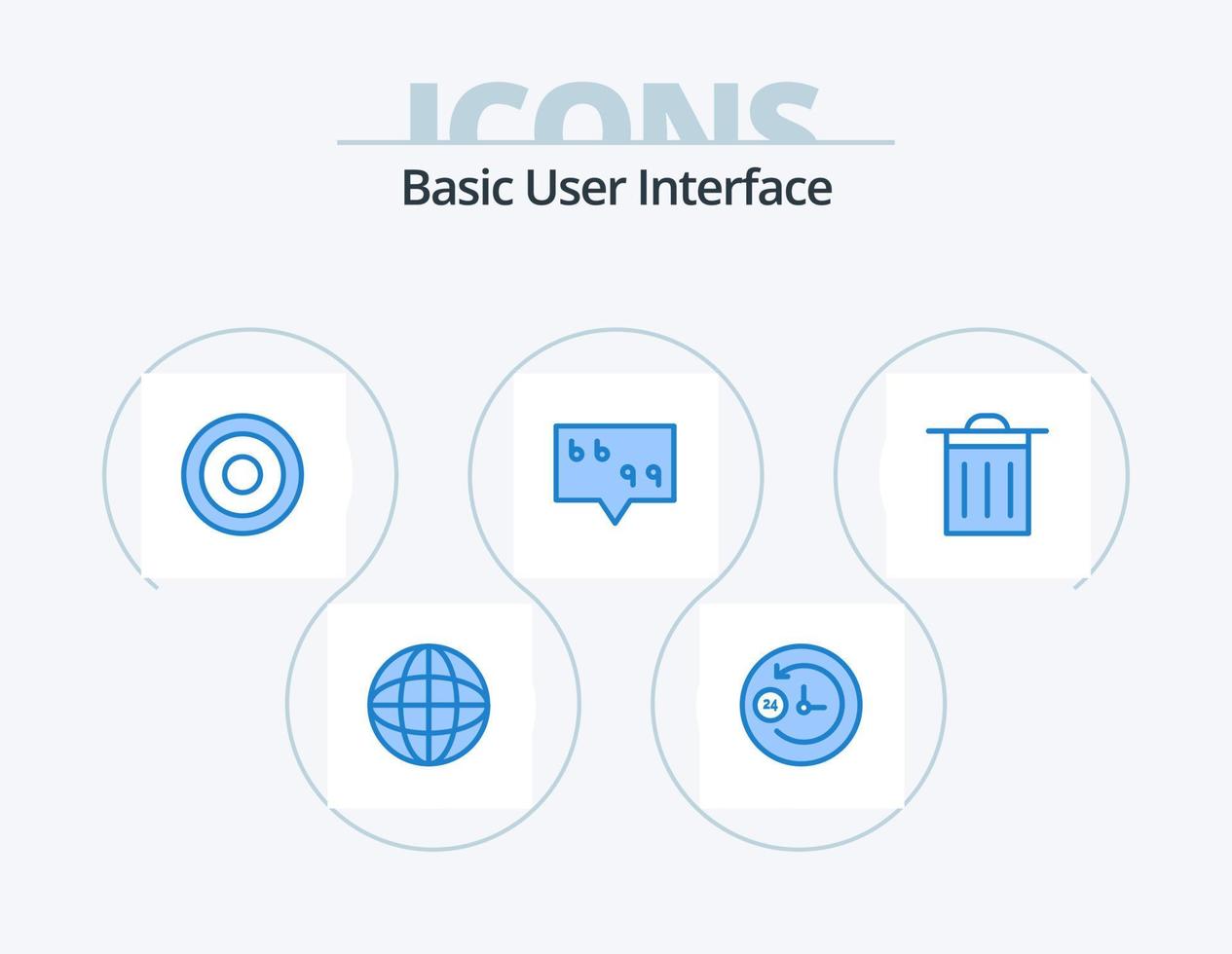 design de ícones do pacote de 5 ícones azuis básicos. . ui. linha. lixo. citar vetor