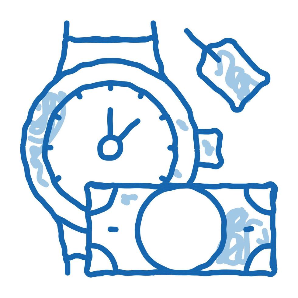 entregar o relógio de pulso por dinheiro para a loja de penhores ícone do doodle ilustração desenhada à mão vetor